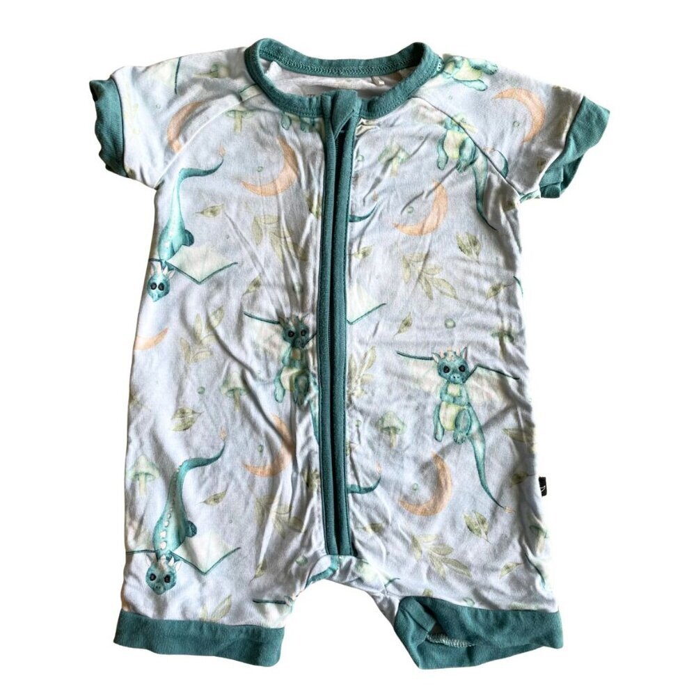 The Sleepy Sloth 95% Bamboo, 5% Spandex Shortie Romper, Dragons - Size 0-3 Month